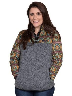 Simply Southern Grey Pullover with Turquoise, Yellow & Coral Southwestern Print